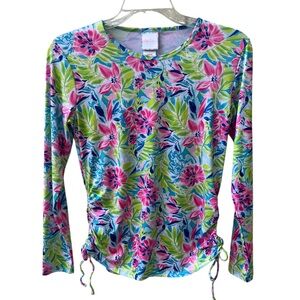 Stella Parker Floral Print Long Sleeve Swim Shirt UPF 30+ Women’s Medium Ruched